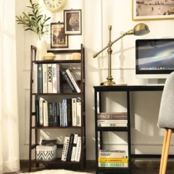 Costway 4-Tier Bamboo Ladder Shelf Plant Display Stand Rack Bookshelf Dark Brown -Costway GUEST fbd92593 42cf 4fc2 b105 b7ef45a58cf8