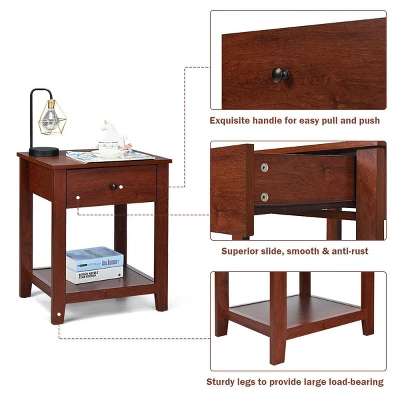 Costway Night Stand End Side Table Bedside Accent Table With Drawer And Storage Shelf 7 Costway Night Stand End Side Table Bedside Accent Table With Drawer And Storage Shelf - Image 5