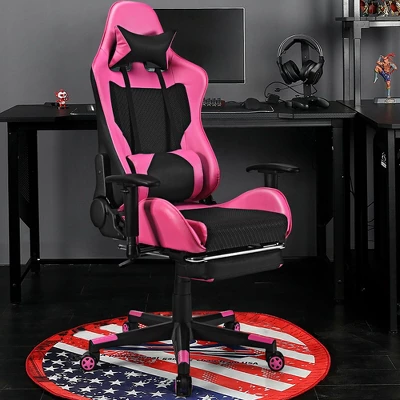 Costway Gaming Chair Massage Reclining Racing Office Computer Chair With Footrest Pink 4 Costway Gaming Chair Massage Reclining Racing Office Computer Chair With Footrest Pink - Image 2
