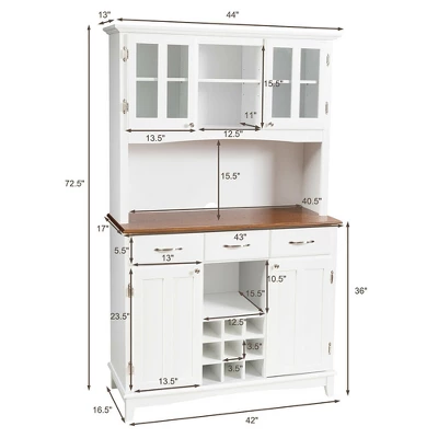 Costway Buffet And Hutch Kitchen Storage Cabinet Cupboard W/ Wine Rack & Drawers White 4 Costway Buffet And Hutch Kitchen Storage Cabinet Cupboard W/ Wine Rack & Drawers White - Image 2