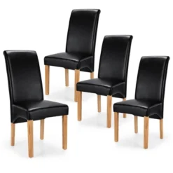 Set Of 4 Dining Chairs Upholstered Padded Side Chairs W/ Rubber Wood Legs BlackBeige -Costway GUEST fc46c973 ac21 4e15 b210 4051b19b7211