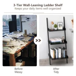 Costway 3 Tier Leaning Rack Wall Ladder Book Shelf Bookcase Storage Display Multipurpose -Costway GUEST fc600c37 60bb 4450 9d1f 6d65005aefca