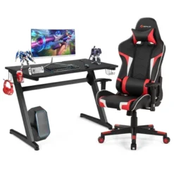 Costway Z-Shaped Racing Style Desk & Massage Gaming Chair Set For Home Office -Costway GUEST fc6cb6f6 4de0 460f a95d 7cd6696da0d7