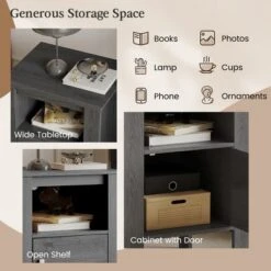 Costway Nightstand Compact Side End Sofa Table With Open Shelf & Cabinet Dark Grey Oak/Walnut -Costway GUEST fc910f2b 3210 4b4f b55e 522fd141e850