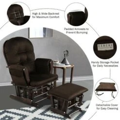 Costway Glider And Ottoman Cushion Set Wood Baby Nursery Rocking Chair Brown -Costway GUEST fcb07490 b743 4031 9b80 61c4718157a8