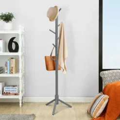 Costway Wooden Coat Rack Stand Hall Tree Entryway Organizer 2 Heights W/ 8 Hooks GreyWalnut -Costway GUEST fcb3c0a5 ec57 48e8 9dbc dde385215f15