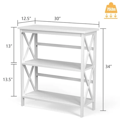 Costway Wooden Shelf Bookcase 3-Tier Open Bookshelf W/X-Design Freestanding Rack BlackBrownNaturalWhite 4 Costway Wooden Shelf Bookcase 3-Tier Open Bookshelf W/X-Design Freestanding Rack BlackBrownNaturalWhite - Image 2
