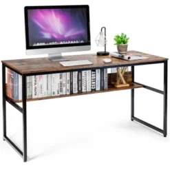 Costway 55'' Industrial Computer Desk W/ Storage Shelf Adjustable Foot Pads -Costway GUEST fcd904d2 f417 47bb 9041 95d4ebed6424