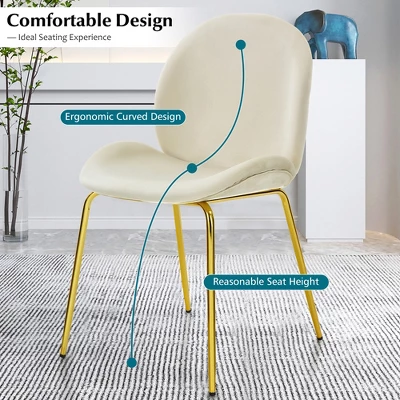 Costway Set Of 2 Velvet Accent Chairs Dining Side Chairs W/Gold Metal Legs Pink/Beige/Green/Grey 8 Costway Set Of 2 Velvet Accent Chairs Dining Side Chairs W/Gold Metal Legs Pink/Beige/Green/Grey - Image 6