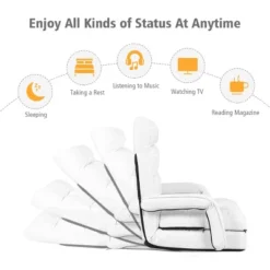 Costway Folding Floor Armchair W/6-position Adjustable Back & Lumbar Pillow White -Costway GUEST fcfe8a0e 2bd1 44d2 aaa5 65c0816f1c72
