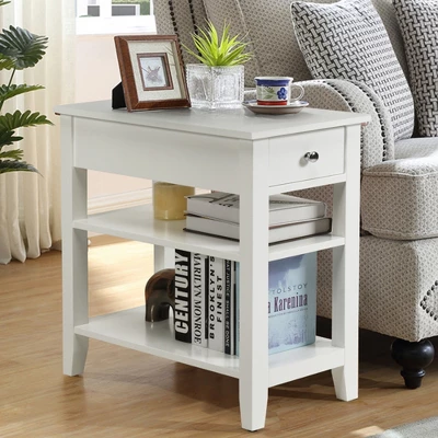 Costway 3 Tier Nightstand Bedside Table Sofa Side End Table W/Double Shelves Drawer 4 Costway 3 Tier Nightstand Bedside Table Sofa Side End Table W/Double Shelves Drawer - Image 2