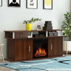 Costway 63'' Fireplace TV Stand W/18'' 1500W Electric Fireplace Up To 70'' Walnut -Costway GUEST fd85e979 3ca9 44ae 99e2 f031145279df