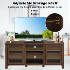 Costway TV Stand Entertainment Center For TV's Up To 65'' W/ Storage Cabinets Walnut -Costway GUEST fdd28631 1d69 4763 843c ac3c51563eb4