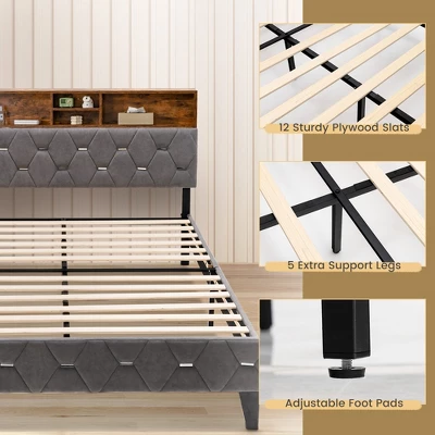Costway Bed Frame Upholstered Platform Mattress Foundation With Storage Headboard 9 Costway Bed Frame Upholstered Platform Mattress Foundation With Storage Headboard - Image 7