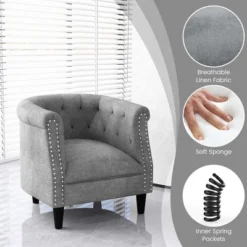 Costway Modern Accent Chair With Ottoman Armchair Barrel Sofa Chair With Footrest Grey -Costway GUEST fe363bf6 0f13 4b84 809e 32e0eedb3386