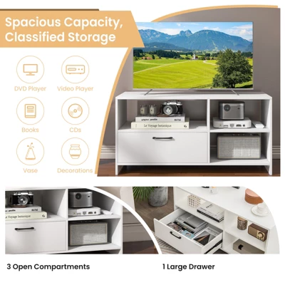 Costway Modern TV Stand TV Console Cabinet W/ 3 Open Compartments Media Console Center For TVs Up To 55 Inches 6 Costway Modern TV Stand TV Console Cabinet W/ 3 Open Compartments Media Console Center For TVs Up To 55 Inches - Image 4