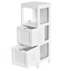 Costway Bathroom Floor Cabinet Side Wooden Storage Organizer W/ Removable Drawers White -Costway GUEST ff0a82c7 593f 4751 8211 775488b5e39c