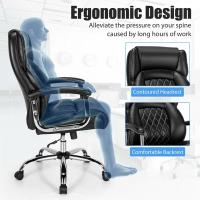 Costway 500LBS Adjustable Office Chair Adjustable Leather Task Chair Black 9 Costway 500LBS Adjustable Office Chair Adjustable Leather Task Chair Black - Image 7