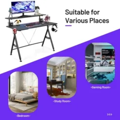 Costway Gaming Desk Home Office Computer Table E-Sports W/Monitor Shelf & Cup Holder -Costway GUEST ff2c806a bab8 45dc b0a6 8d7b8419f528