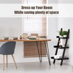 Costway 3 Tier Leaning Rack Wall Ladder Book Shelf Bookcase Storage Display Multipurpose -Costway GUEST ff4a8bc4 801f 4d0e 9cb8 e85e0c80f3f9