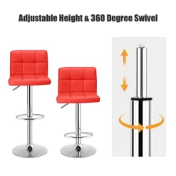 Costway Set Of 2 Bar Stools Adjustable Swivel Kitchen Counter Bar Chair PU Leather Red Full Back -Costway GUEST ff57ff21 e64b 4f58 8b90 f1fdb71124ea