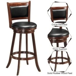 Costway Set Of 2 29'' Swivel Bar Height Stool Wood Dining Chair Upholstered Seat Panel Back Espresso -Costway GUEST ffaaaf30 29e8 42c9 b606 02f29c04c20c