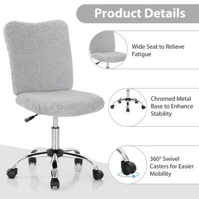 Costway Armless Faux Fur Leisure Office Chair Adjustable Swivel Task Chair 11 Costway Armless Faux Fur Leisure Office Chair Adjustable Swivel Task Chair - Image 9