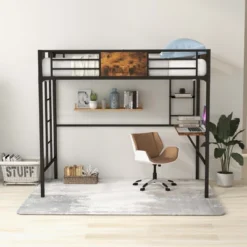 Costway Twin Size Metal Loft Bed With Desk Storage Shelf Ladder Space Saving Industrial -Costway GUEST ffb3d5b1 3343 48a7 b0eb 72bc39a08a80