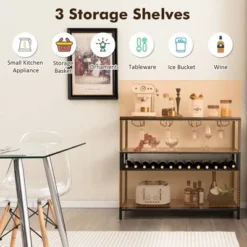 Costway Rustic Wine Rack Table 13 Bottles Wine Bar Cabinet Freestanding With Glass Holder -Costway GUEST ffcf0b5f 9f67 4a24 8681 5058c717149a